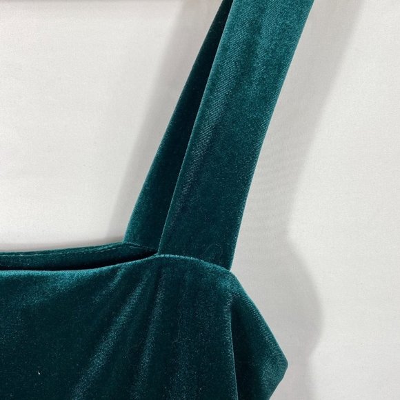 ASOS Design Holidays Velvet Square Neck Front Slit Maxi Dress Size 10 Green - Picture 10 of 12